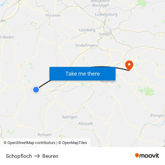 Schopfloch to Beuren map