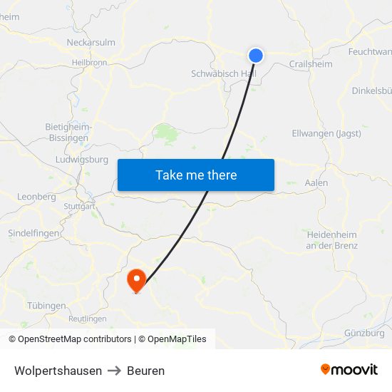 Wolpertshausen to Beuren map