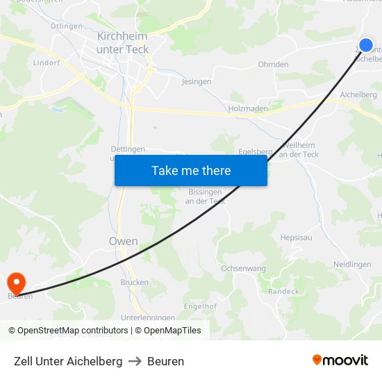 Zell Unter Aichelberg to Beuren map