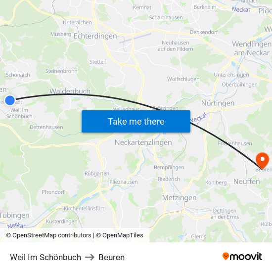 Weil Im Schönbuch to Beuren map