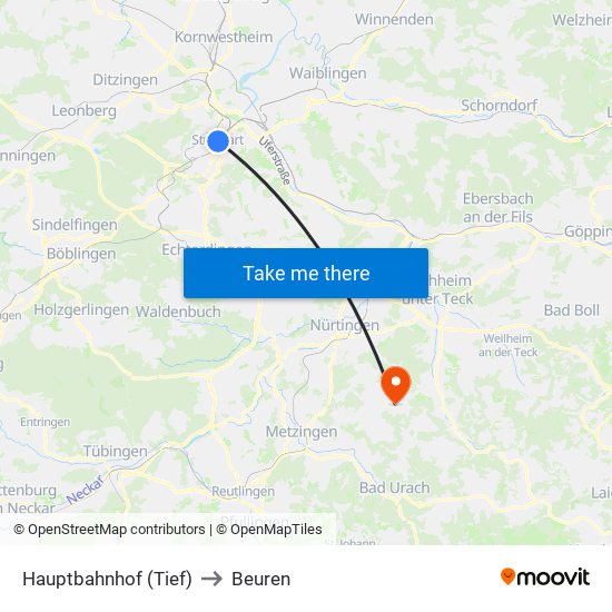 Hauptbahnhof (Tief) to Beuren map