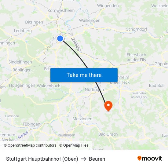 Stuttgart Hauptbahnhof (Oben) to Beuren map