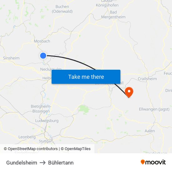 Gundelsheim to Bühlertann map