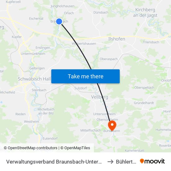 Verwaltungsverband Braunsbach-Untermünkheim to Bühlertann map