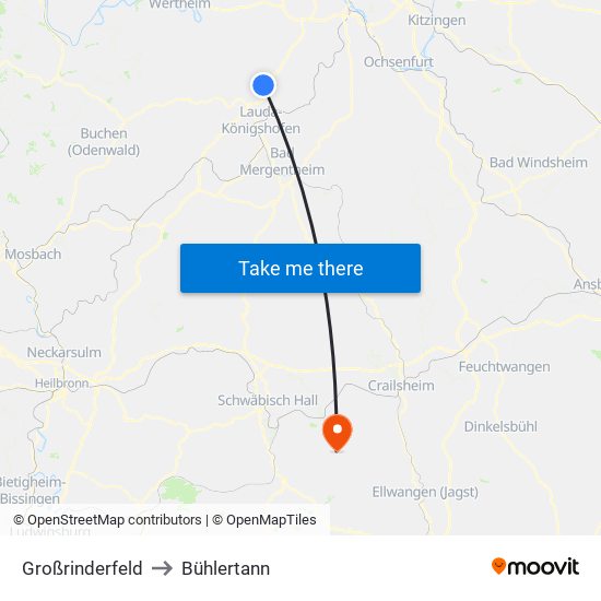 Großrinderfeld to Bühlertann map