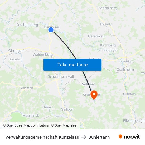 Verwaltungsgemeinschaft Künzelsau to Bühlertann map