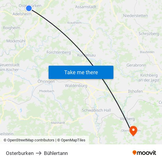 Osterburken to Bühlertann map