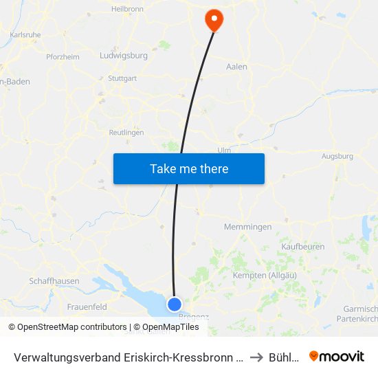 Verwaltungsverband Eriskirch-Kressbronn am Bodensee-Langenargen to Bühlertann map