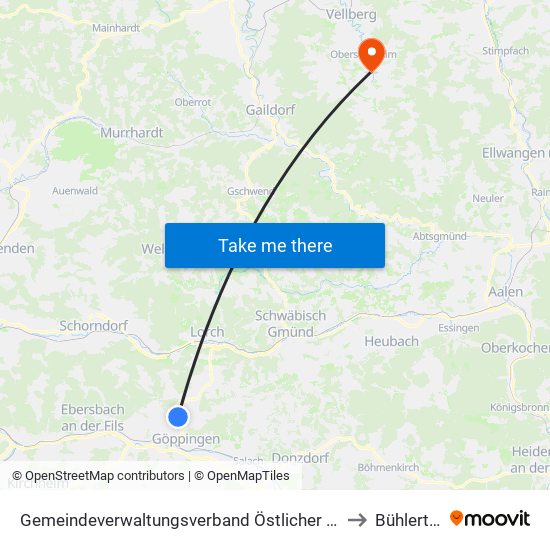 Gemeindeverwaltungsverband Östlicher Schurwald to Bühlertann map