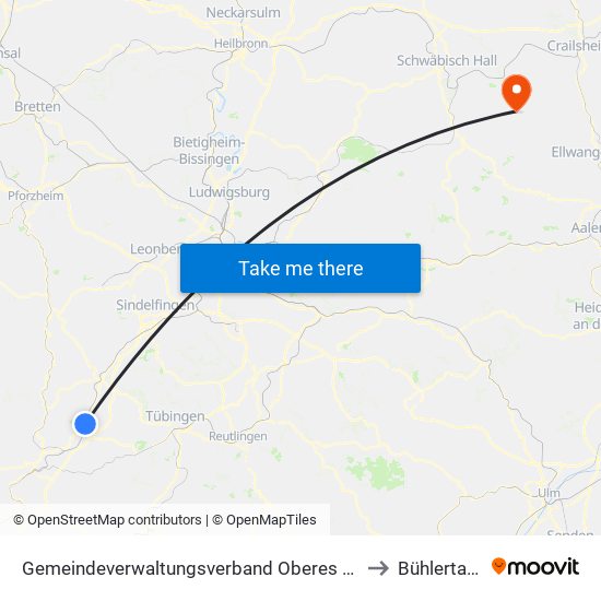 Gemeindeverwaltungsverband Oberes Gäu to Bühlertann map