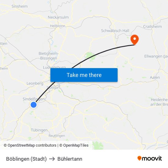 Böblingen (Stadt) to Bühlertann map