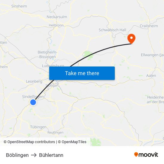 Böblingen to Bühlertann map