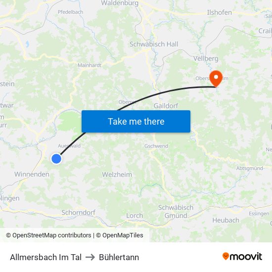 Allmersbach Im Tal to Bühlertann map