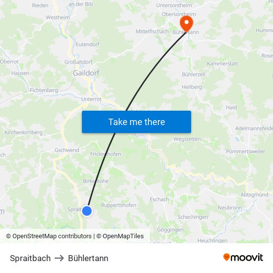 Spraitbach to Bühlertann map