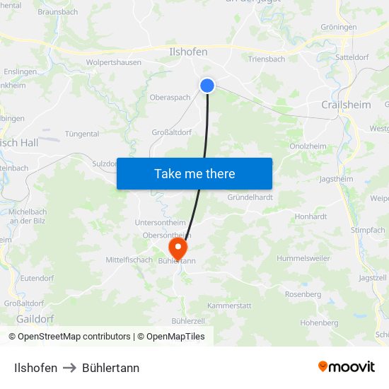 Ilshofen to Bühlertann map