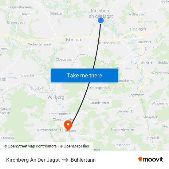 Kirchberg An Der Jagst to Bühlertann map