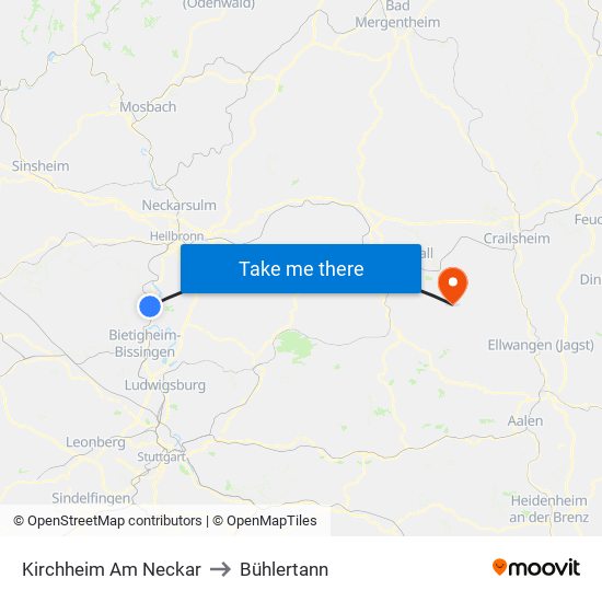 Kirchheim Am Neckar to Bühlertann map