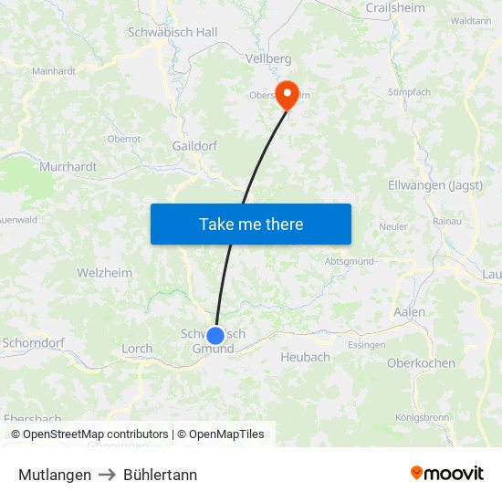 Mutlangen to Bühlertann map