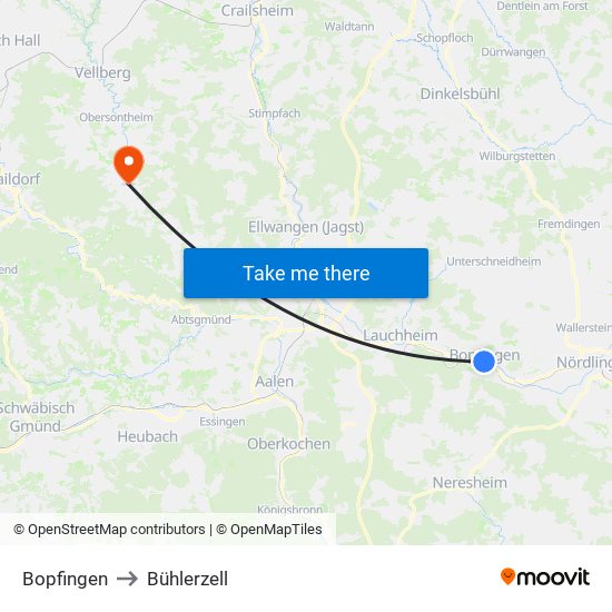 Bopfingen to Bühlerzell map
