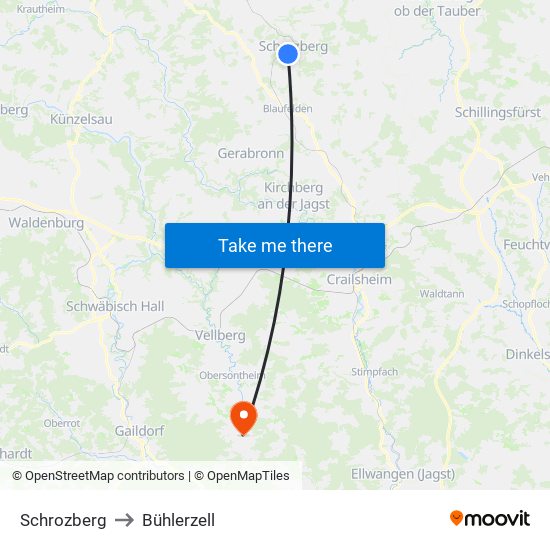 Schrozberg to Bühlerzell map