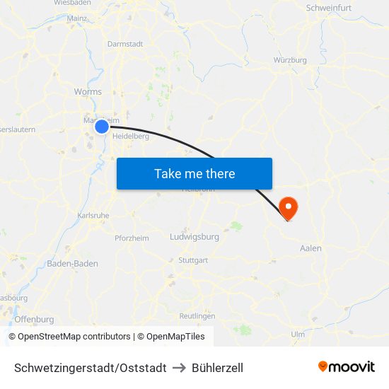 Schwetzingerstadt/Oststadt to Bühlerzell map