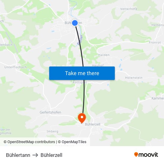 Bühlertann to Bühlerzell map