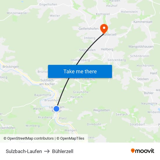 Sulzbach-Laufen to Bühlerzell map