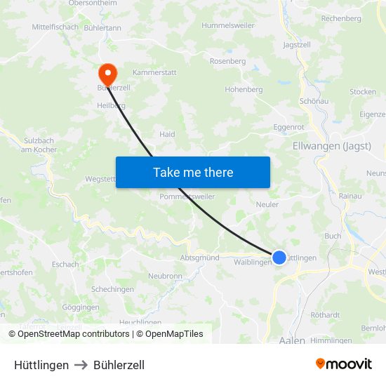 Hüttlingen to Bühlerzell map