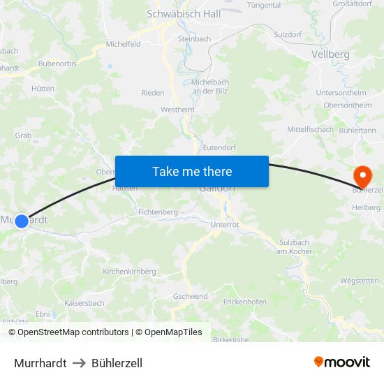 Murrhardt to Bühlerzell map