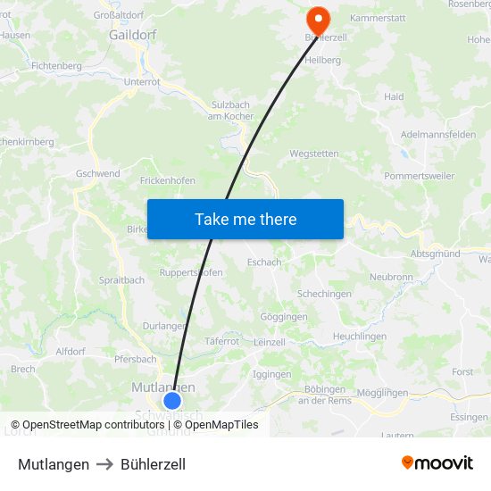 Mutlangen to Bühlerzell map