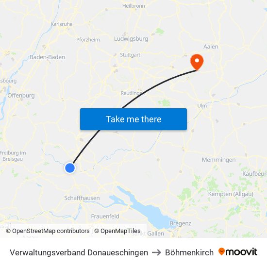 Verwaltungsverband Donaueschingen to Böhmenkirch map