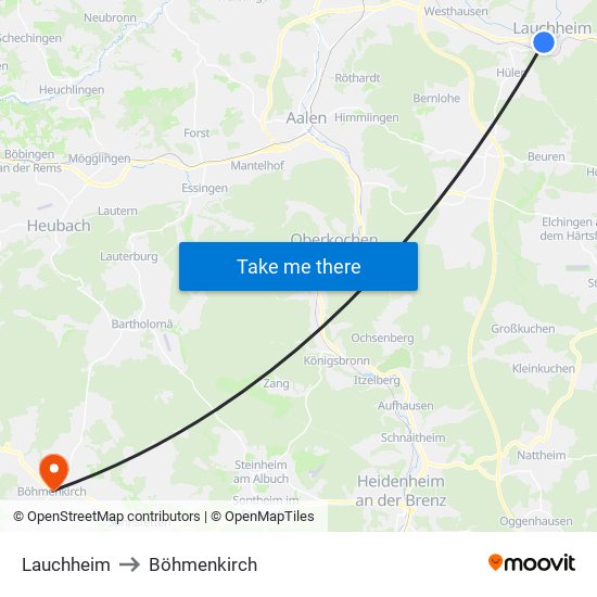 Lauchheim to Böhmenkirch map