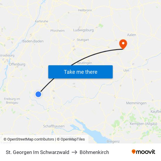 St. Georgen Im Schwarzwald to Böhmenkirch map