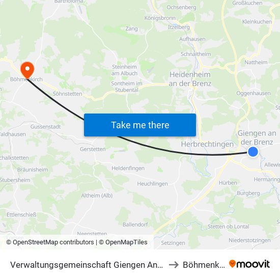 Verwaltungsgemeinschaft Giengen An Der Brenz to Böhmenkirch map