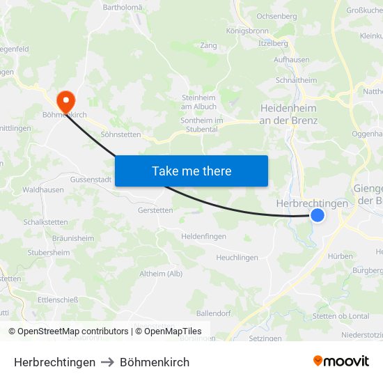 Herbrechtingen to Böhmenkirch map