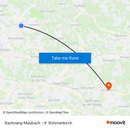 Backnang-Maubach to Böhmenkirch map