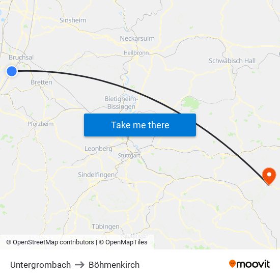 Untergrombach to Böhmenkirch map