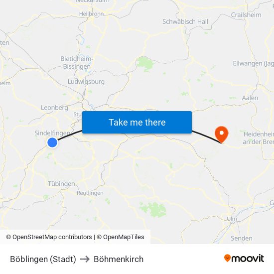 Böblingen (Stadt) to Böhmenkirch map