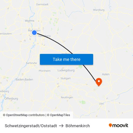 Schwetzingerstadt/Oststadt to Böhmenkirch map