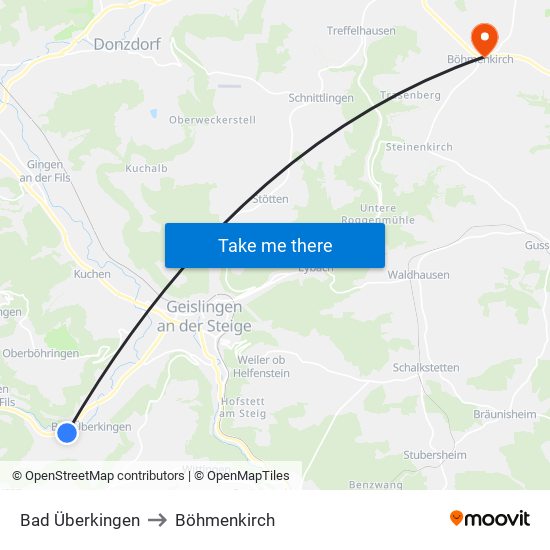 Bad Überkingen to Böhmenkirch map
