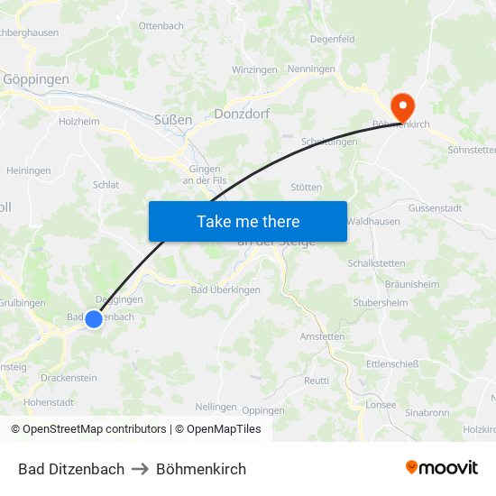 Bad Ditzenbach to Böhmenkirch map