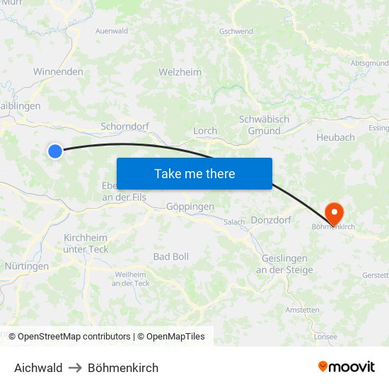 Aichwald to Böhmenkirch map