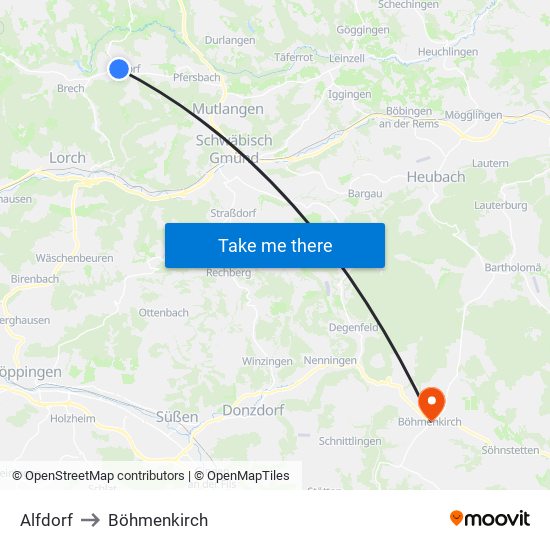 Alfdorf to Böhmenkirch map