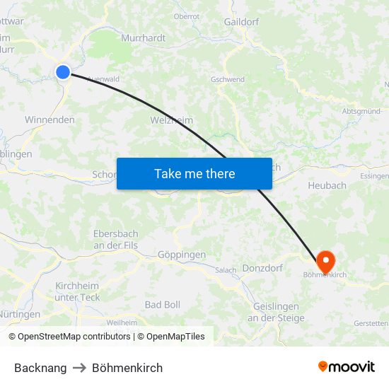 Backnang to Böhmenkirch map