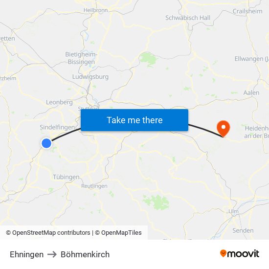 Ehningen to Böhmenkirch map