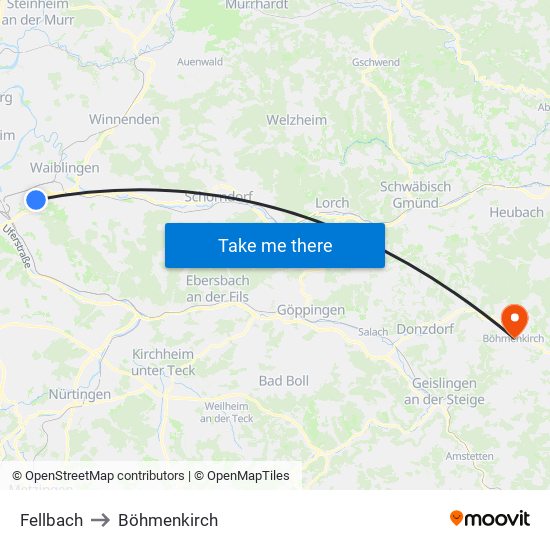 Fellbach to Böhmenkirch map