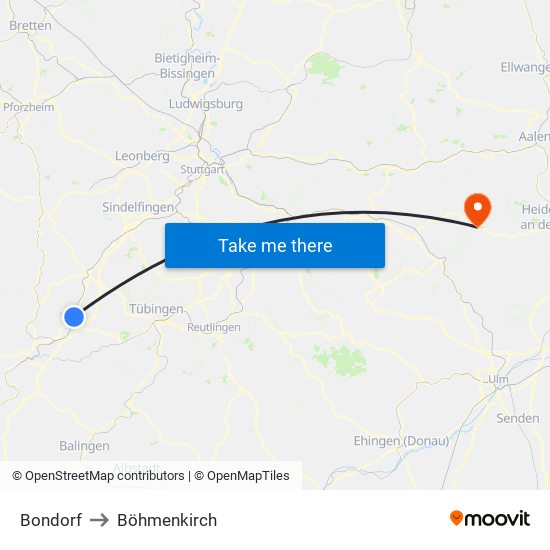 Bondorf to Böhmenkirch map