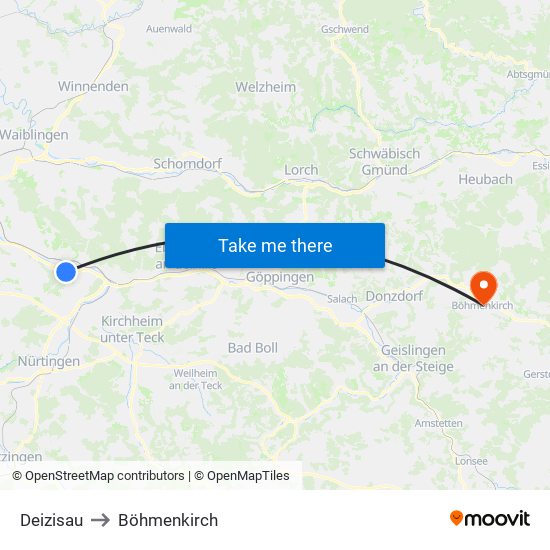 Deizisau to Böhmenkirch map