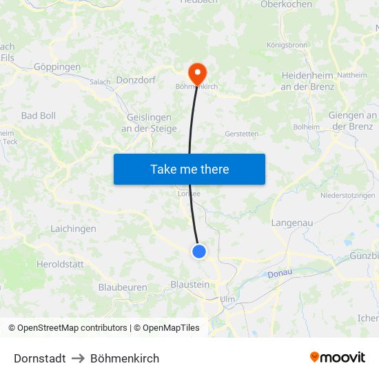 Dornstadt to Böhmenkirch map