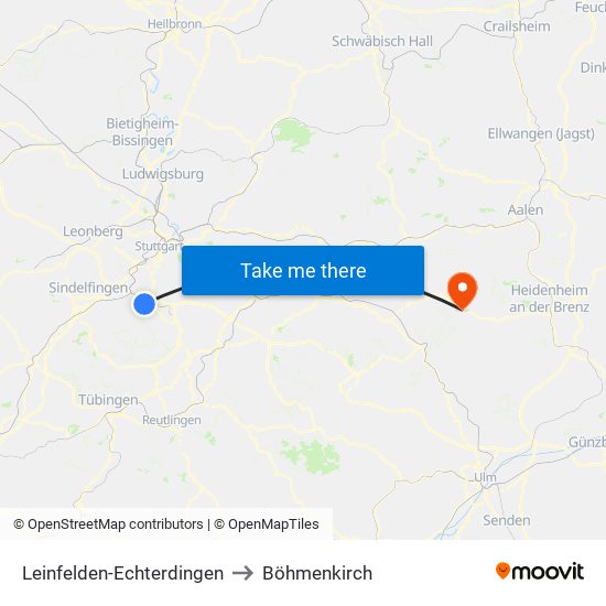 Leinfelden-Echterdingen to Böhmenkirch map